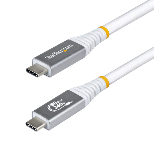 Star Tech 1.5m (5ft) USB4 Cable, 80Gbps, USB-IF Certified USB-C Cable, 240W PD, 8K 120Hz/4K 240Hz DP2.1 DP80, TPE Jacket, Thunderbolt 4 Compatible - White USB-C Cord