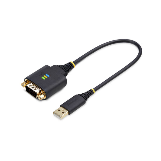 Star Tech 1ft (30cm) USB to Serial Adapter Cable, COM Retention, Interchangeable Nuts/Screws, USB-A to DB9 RS232, FTDI IC, ESD Protection, Windows/macOS/Linux