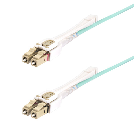 Star Tech 4m (13ft) LC to LC (UPC) OM4 Multimode Fiber Optic Cable w/Push Pull Tabs, 50/125µm, 100G, Bend Insensitive, Low Insertion Loss - LSZH Fiber Jumper Cord