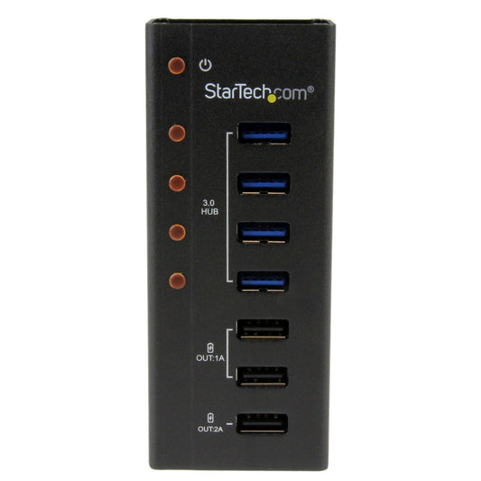 Star Tech 4 Port USB 3.0 Hub plus 3 Dedicated USB Charging Ports (2 x 1A & 1 x 2A) - Wall Mountable Metal Enclosure~4 Port USB 3.0 Hub (5Gbps) plus 3 Dedicated USB Charging Ports (2 x 1A & 1 x 2A) - Wall Mountable Metal Enclosure