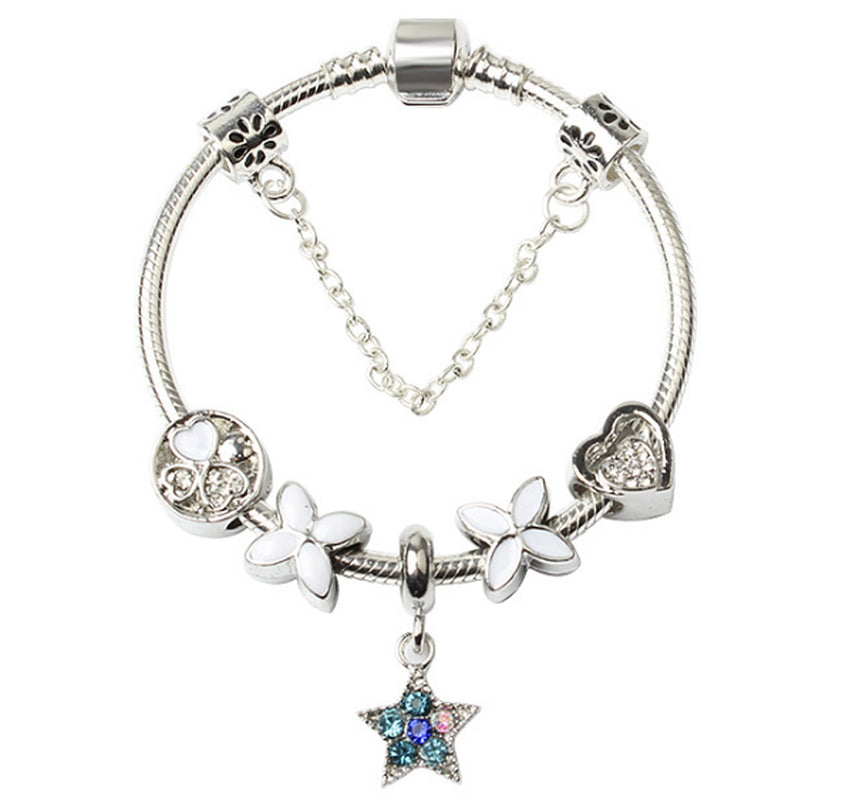 Blue Star Tin Alloy Charm Bracelet with Snake Chain – European Style Gift Bangle