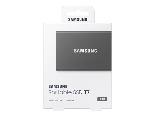 SAMSUNG T7 2TB PORTABLE USB-C SSD, UP TO 1050MB/s R/W, GREY, 3YR WTY