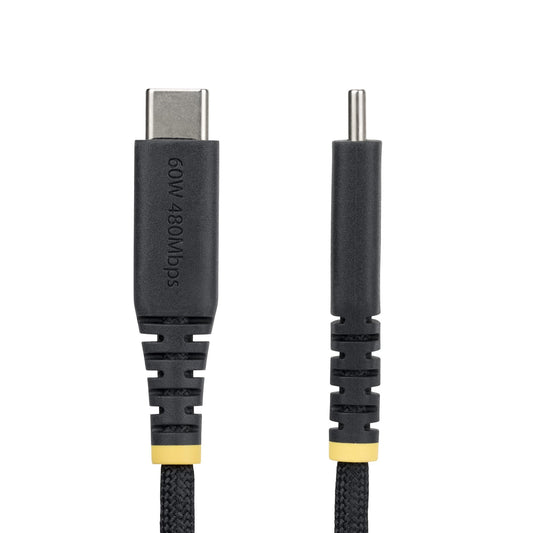 Star Tech 30cm (1ft) USB-C Charging Cable, 60W (3A) PD, Dual-Layer Braided Nylon/TPE Jacket, Rugged USB C Charging Cord, USB 2.0 Laptop Charger Cable
