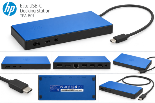 HP Elite USB-C Docking Station TPA-B01 clean product and port views