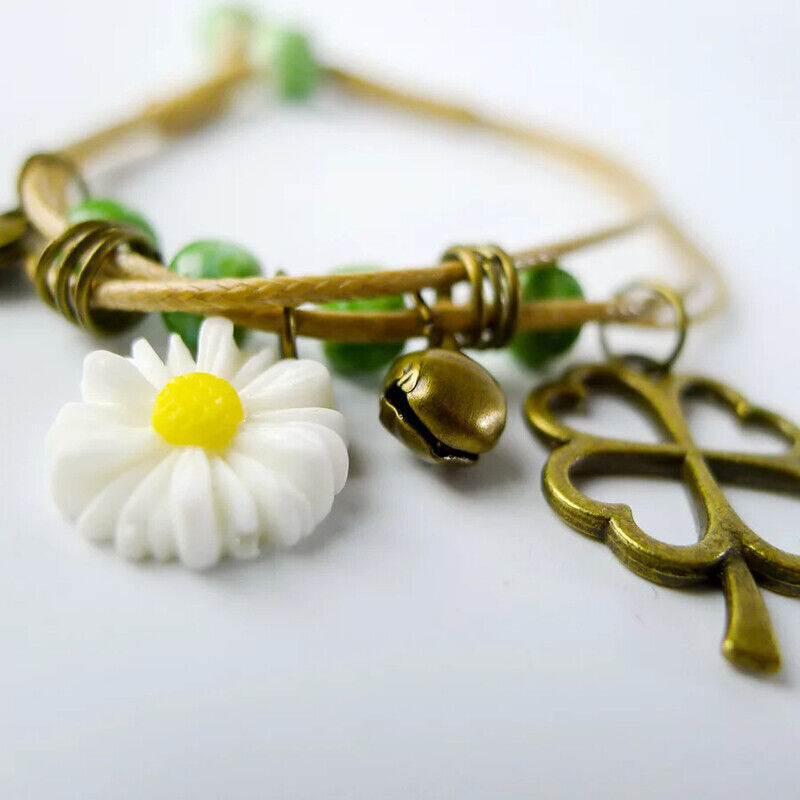 Ceramic Beaded Bracelet with Flower Pendant on Waxed Thread Rope – Ideal Birthday Gift