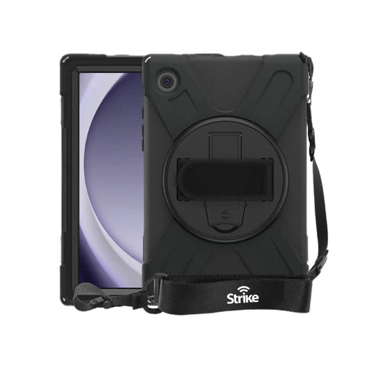 SAMSUNG (STRIKE) TAB A9+ RUGGED CASE WITH HAND STRAP & LANYARD (BLACK)