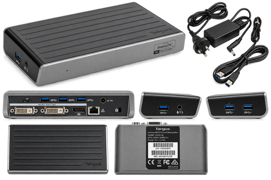 Targus DOCK130 docking station with ports and included accessories